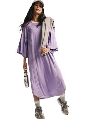 Free People FP Movement Purple‎ Oversized Midi Tee Tshirt Dress